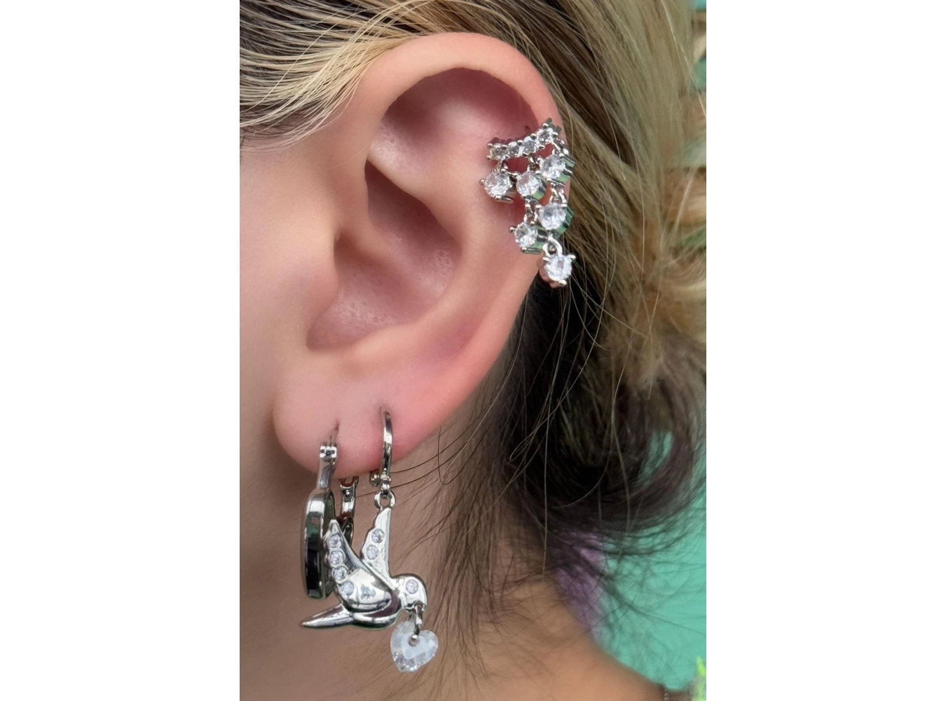 Gümüş Renk Karışık Figürlü Taş Detaylı VİP 3lü YSX Küpe Set