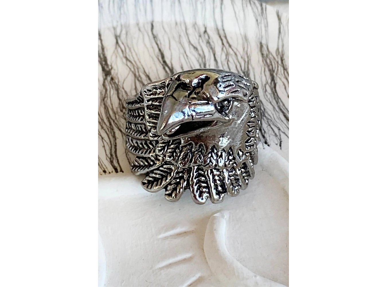 Gümüş Renk Kartal Figürlü Ayarlanabilir Erkek Yüzük