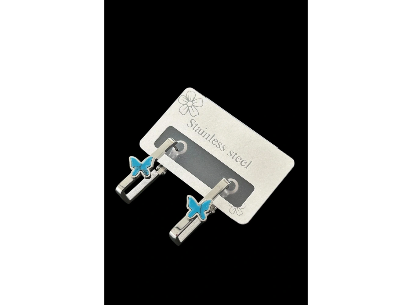 Gümüş Renk Kelebek Figürlü Çelik Küpe (Çift)