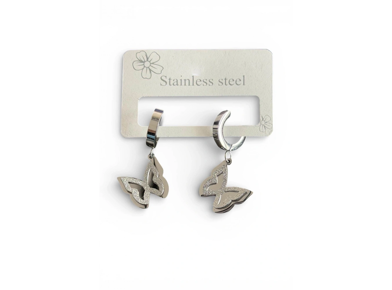 Gümüş Renk Kelebek Figürlü Çelik Küpe (Çift)