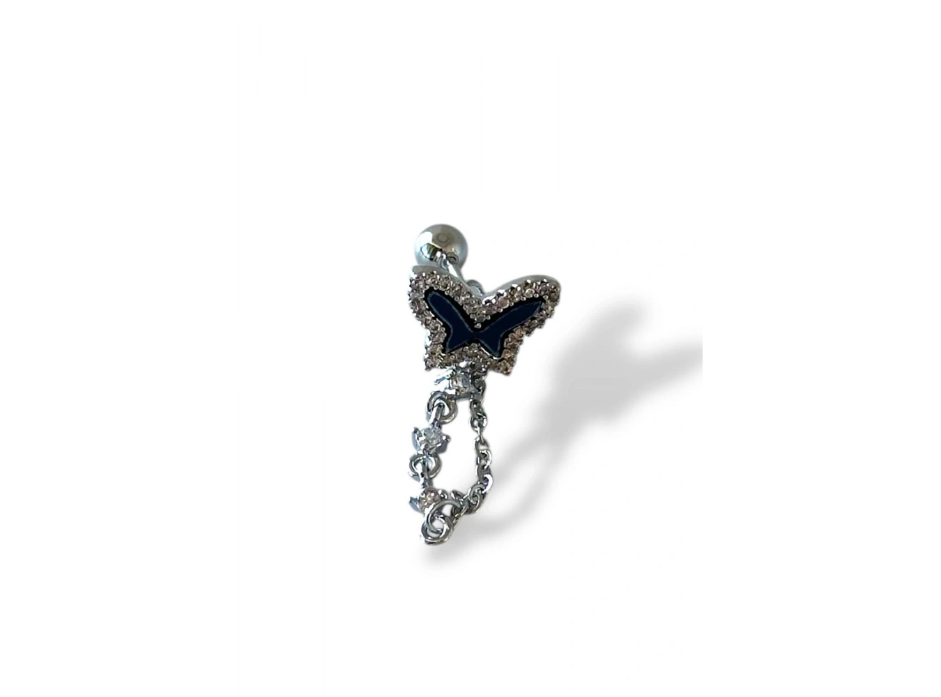 Gümüş Renk Kelebek Figürlü Çelik Tragus/Kıkırdak Küpe/Piercing (Tek)