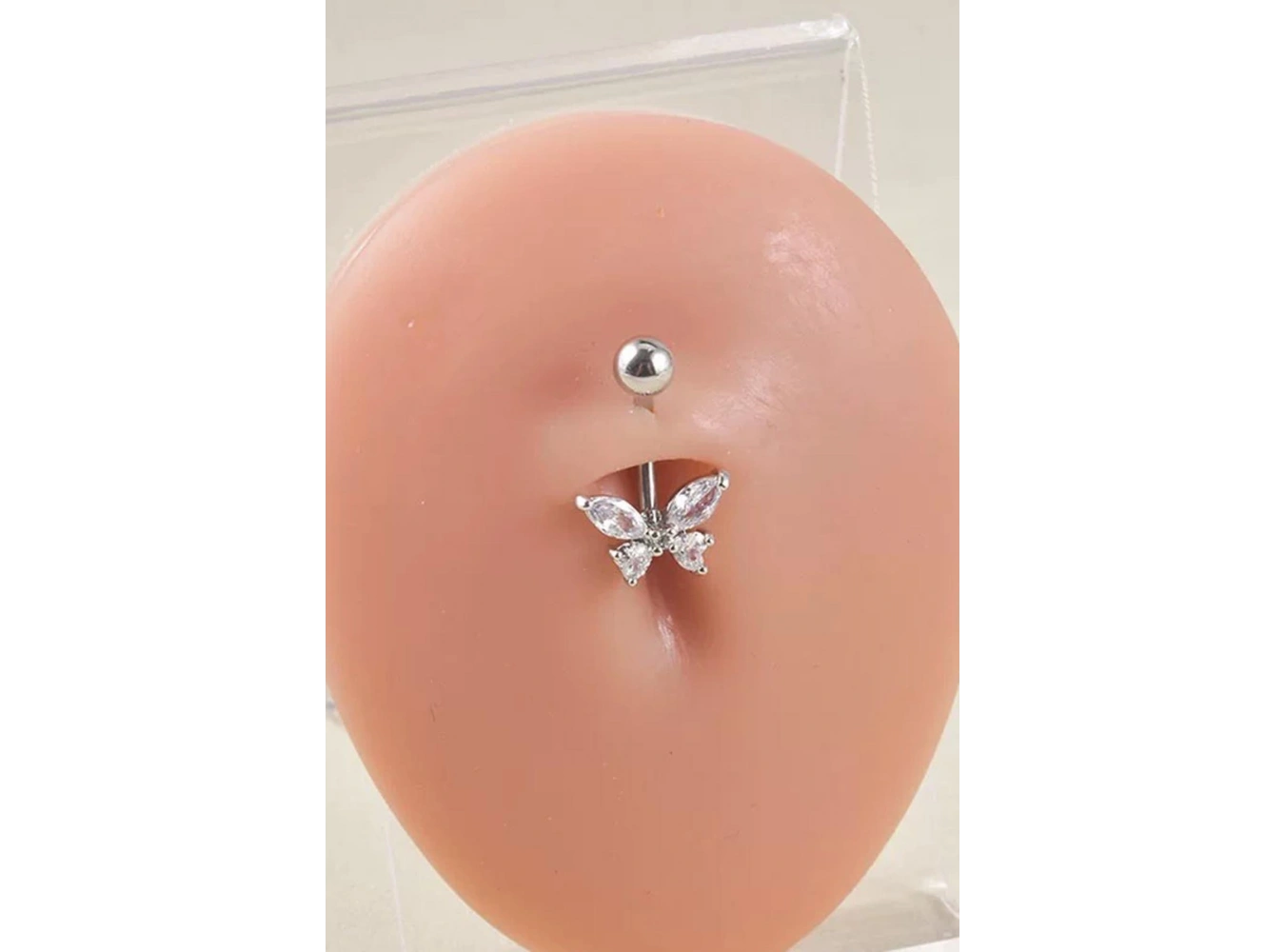 Gümüş Renk Kelebek Figürlü Cerrahi Çelik Göbek Piercing