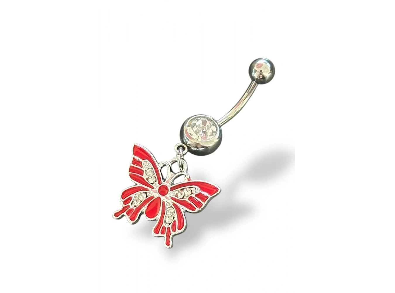 Gümüş Renk Kelebek Figürlü Cerrahi Çelik Göbek Piercing