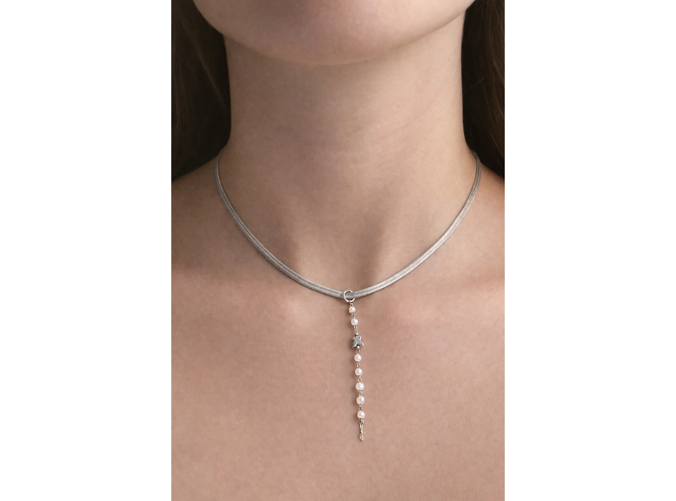 Gümüş Renk Kelebek Figürlü İtalyan Zincir Detaylı Çelik Kolye