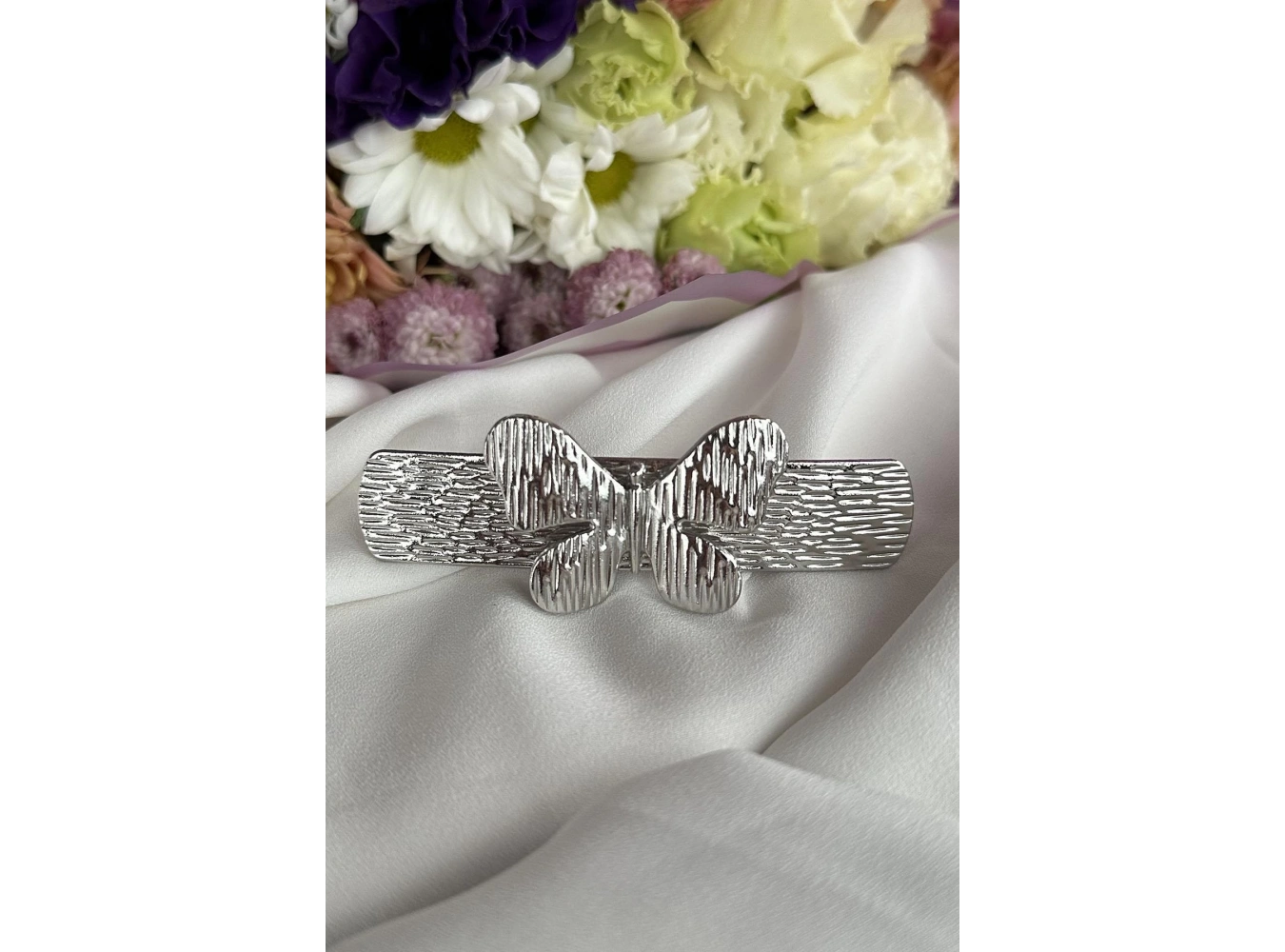 Gümüş Renk Kelebek Figürlü Metal Otomat Toka