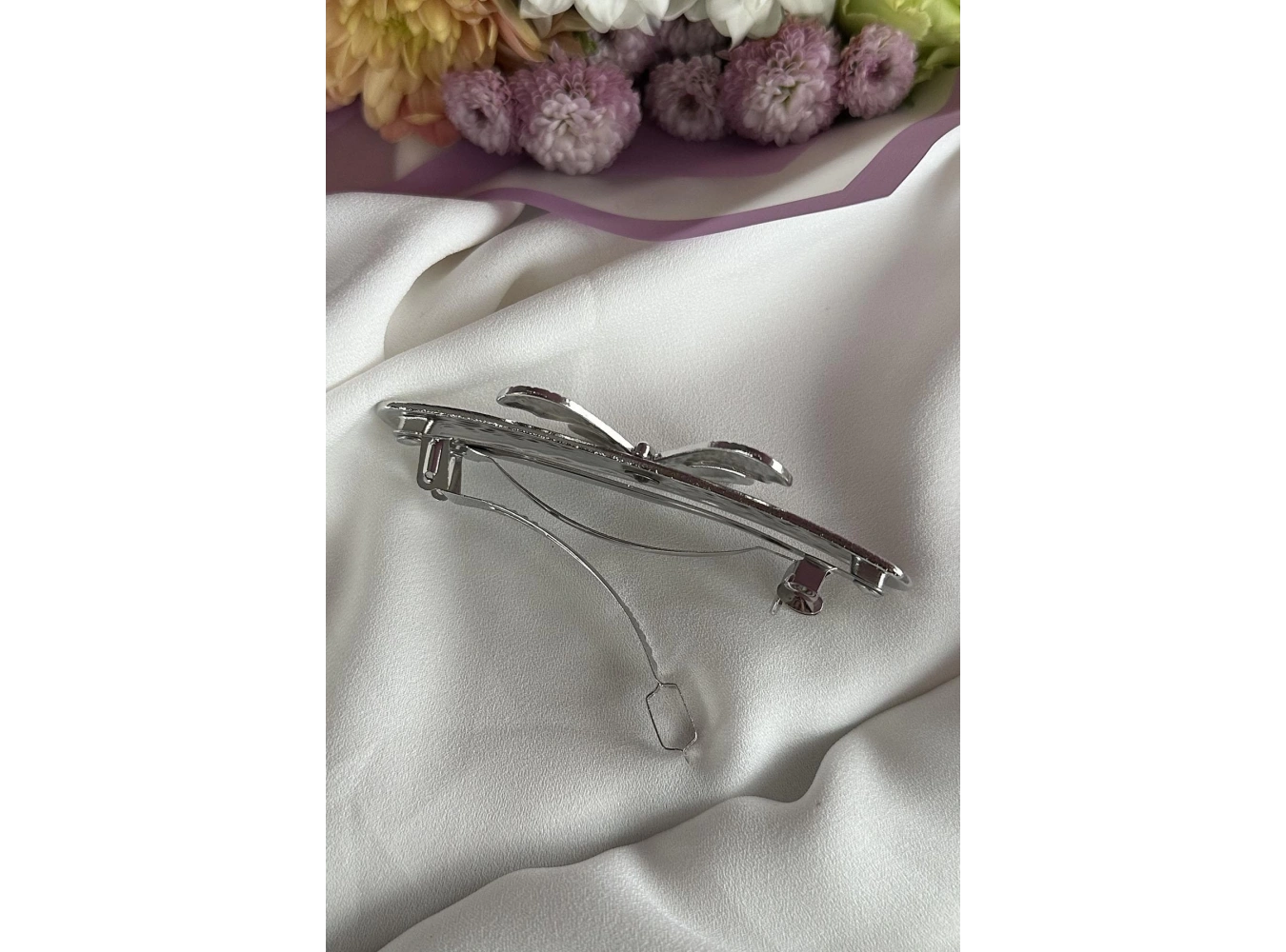 Gümüş Renk Kelebek Figürlü Metal Otomat Toka