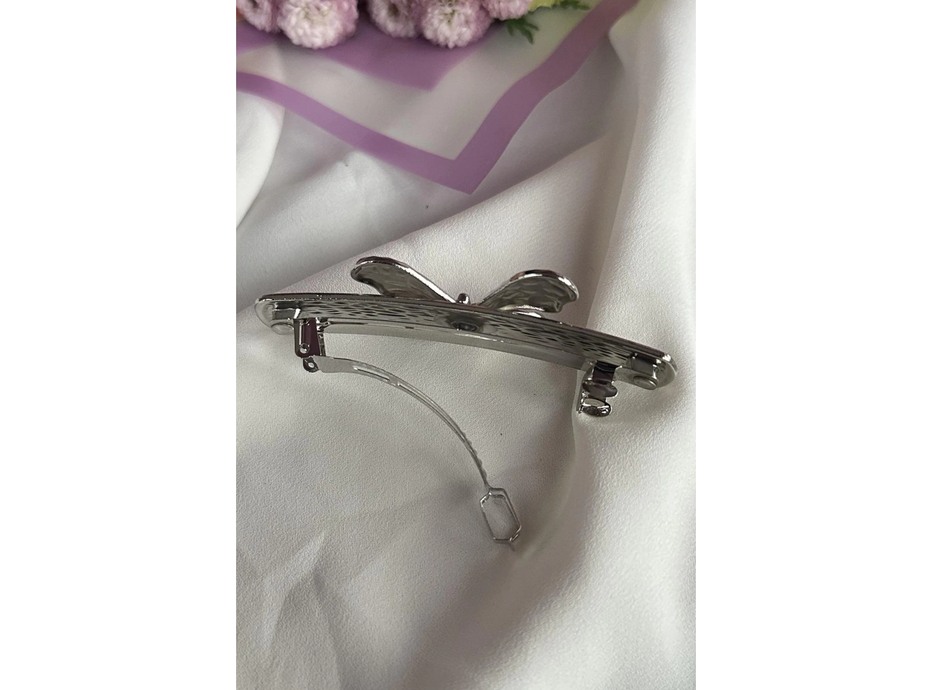 Gümüş Renk Kelebek Figürlü Metal Otomat Toka