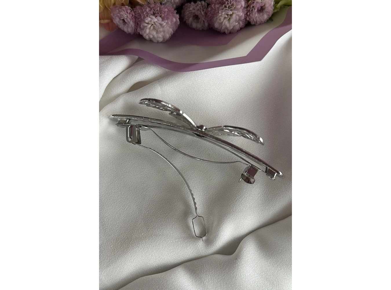 Gümüş Renk Kelebek Figürlü Metal Otomat Toka