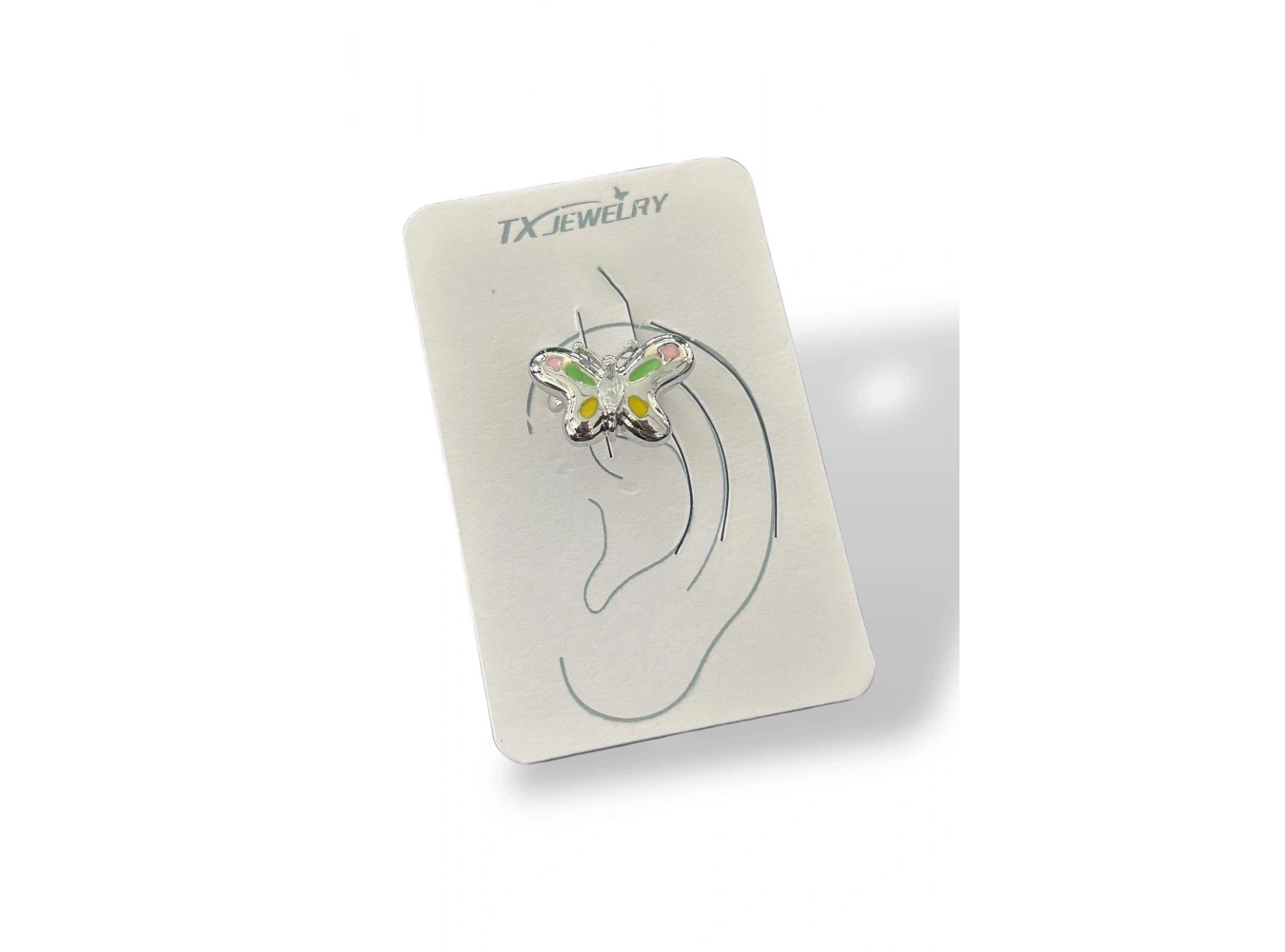 Gümüş Renk Kelebek Figürlü Taş Detaylı 14K Altın Kaplama TX Ear Cuff (Tek)