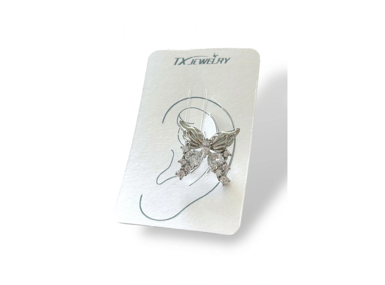 Gümüş Renk Kelebek Figürlü Taş Detaylı 14K Altın Kaplama TX Ear Cuff (Tek)