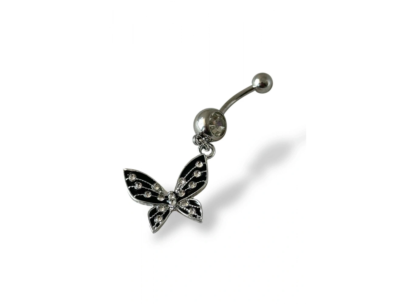 Gümüş Renk Kelebek Figürlü Taş Detaylı Cerrahi Çelik Göbek Piercing