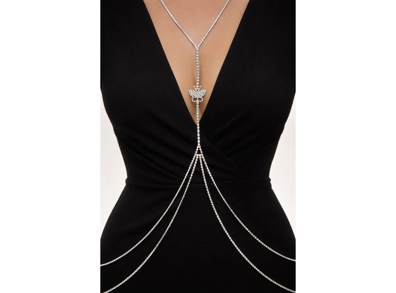 Gümüş Renk Kelebek Figürlü Taş Detaylı Tasarım Vücut Aksesuar