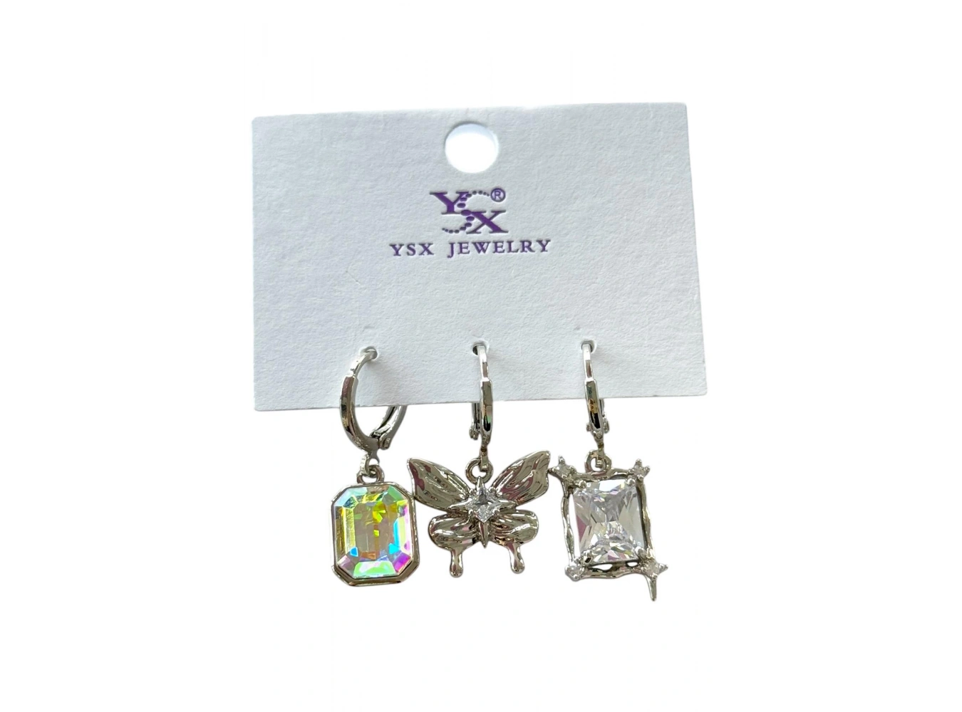 Gümüş Renk Kelebek Figürlü Taş Detaylı VİP 3lü YSX Küpe Set