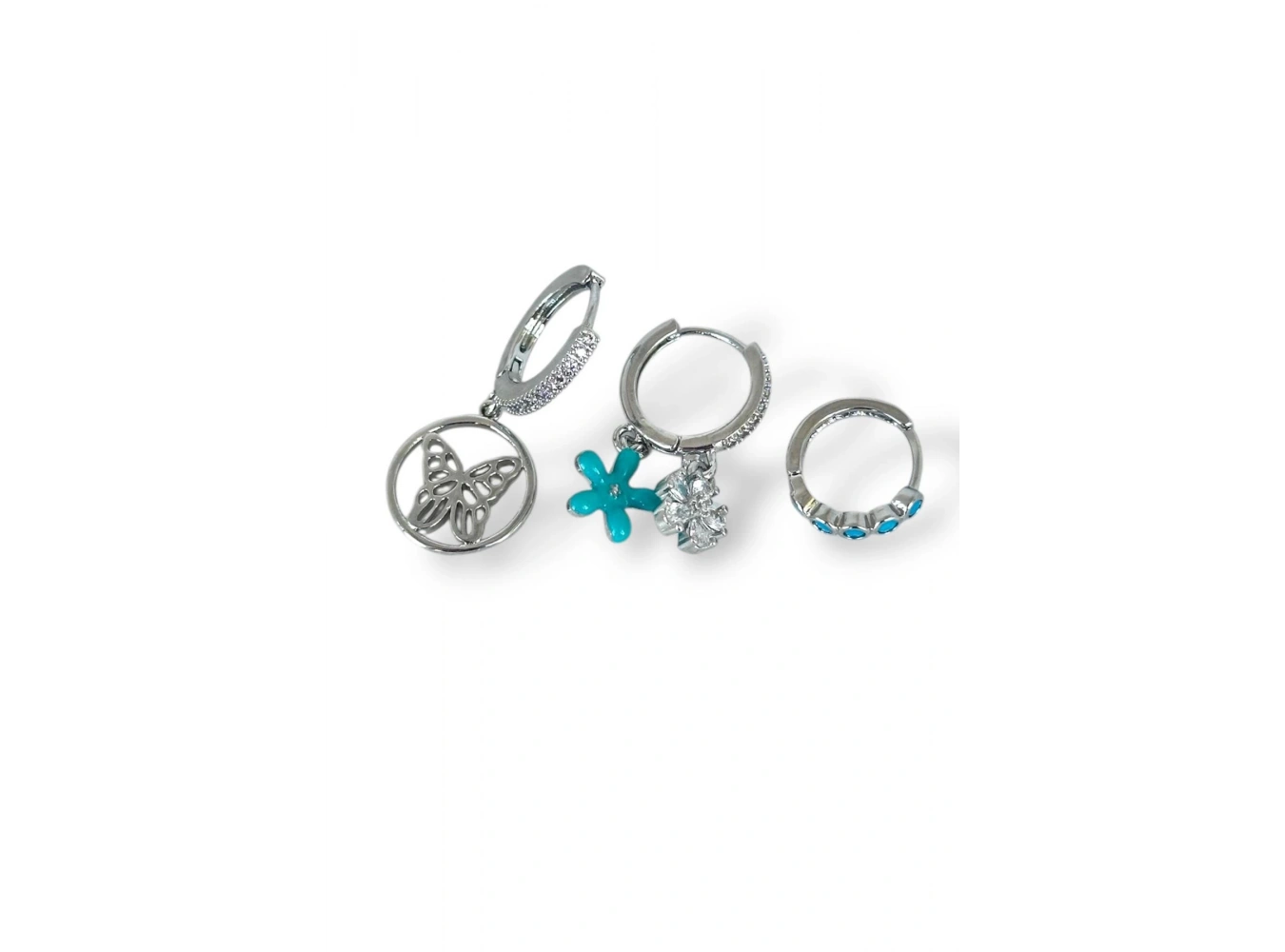 Gümüş Renk Kelebek Figürlü Taş Detaylı VİP 3lü YSX Küpe Set