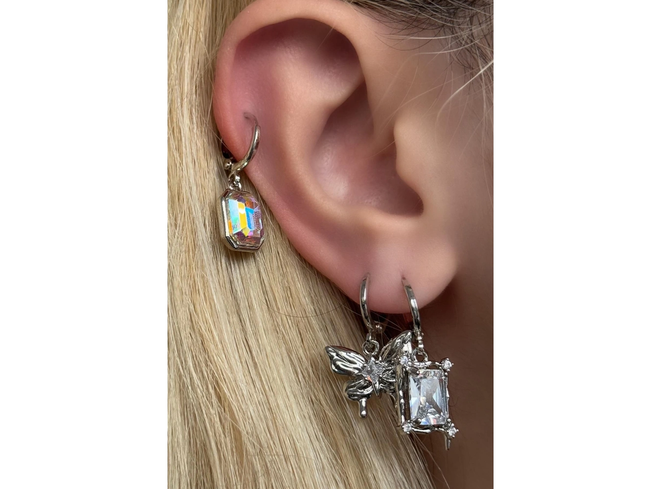 Gümüş Renk Kelebek Figürlü Taş Detaylı VİP 3lü YSX Küpe Set