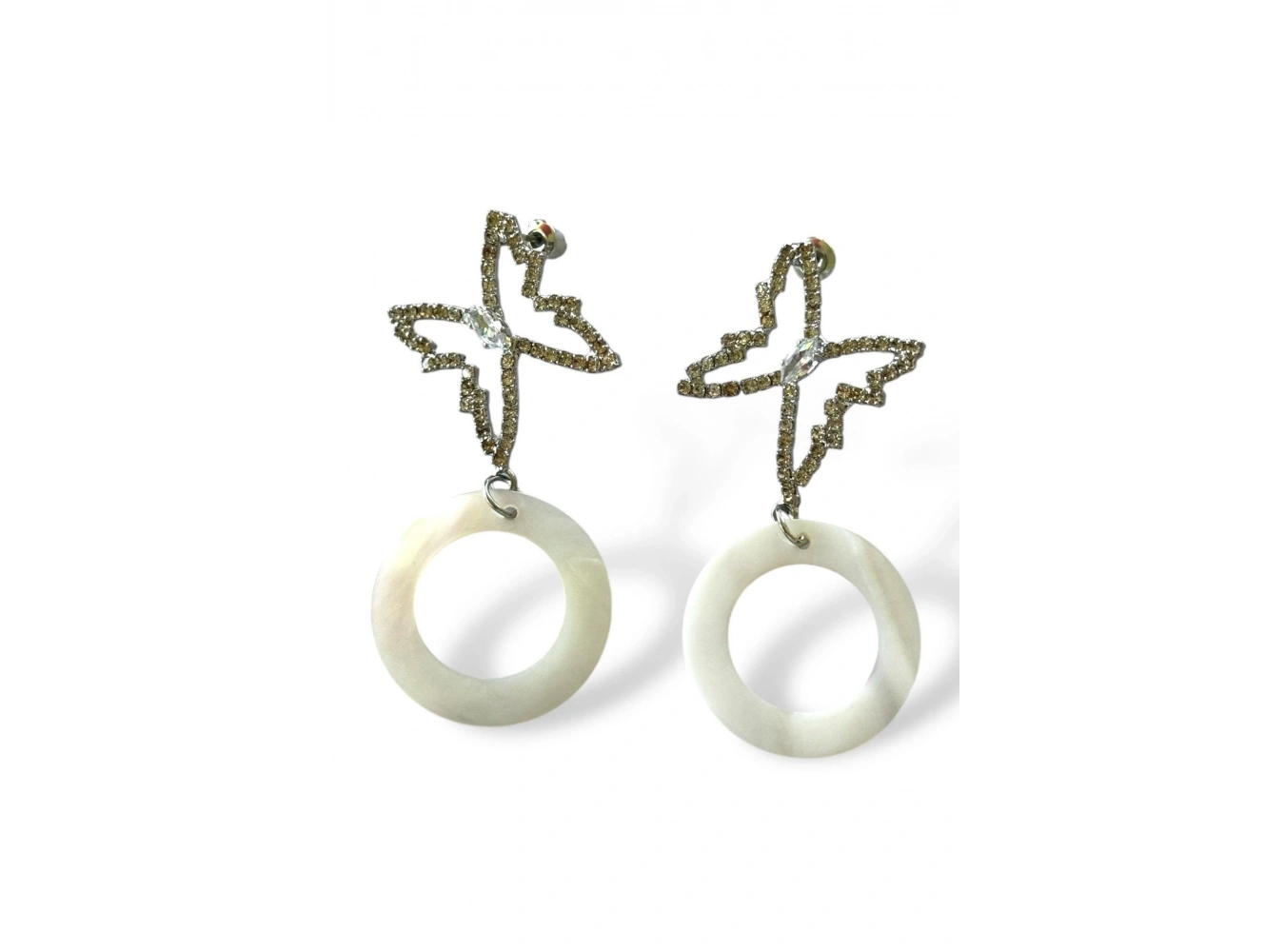 Gümüş Renk Kelebek Figürlü Taşlı Küpe (Çift)