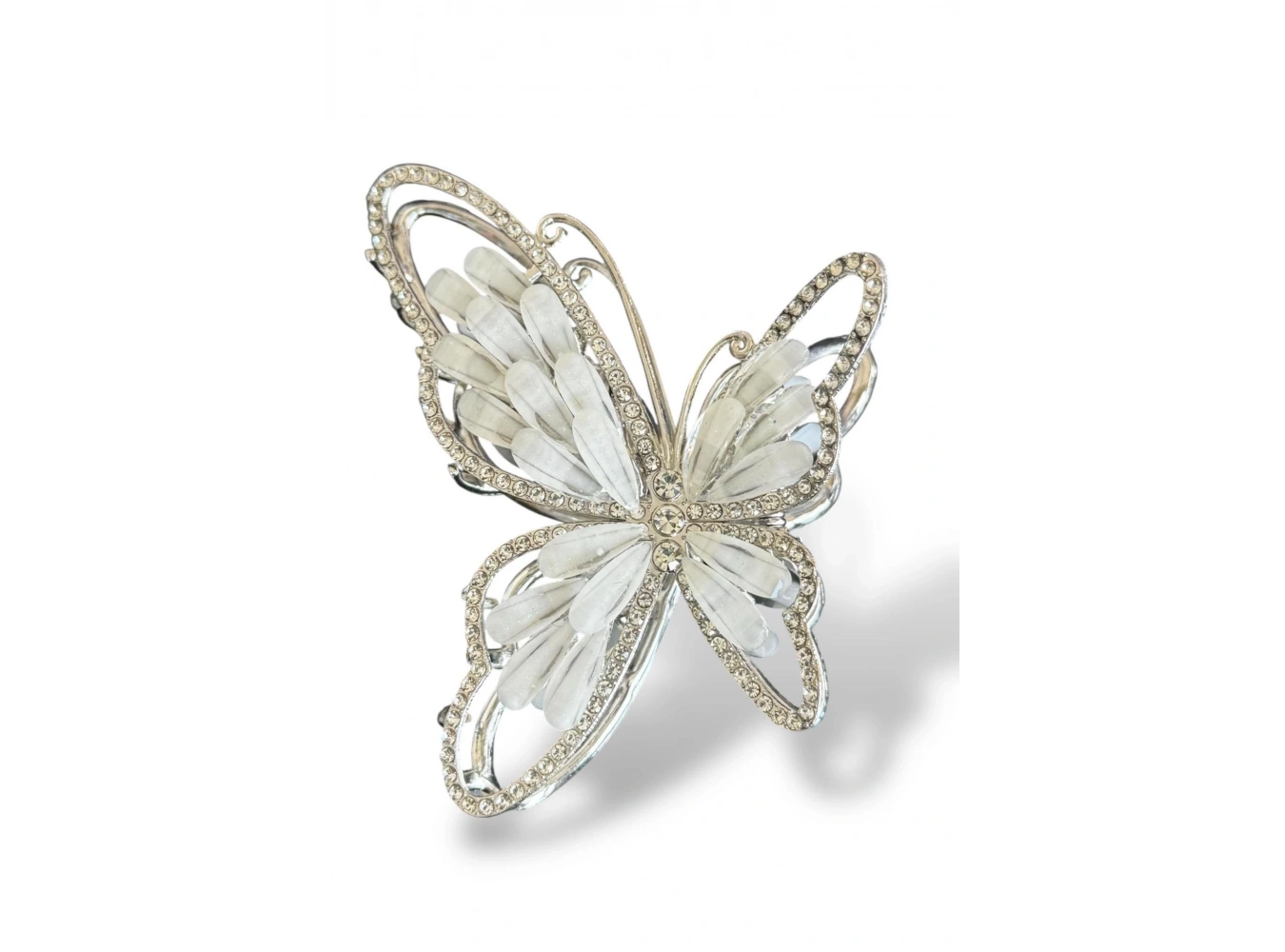 Gümüş Renk Kelebek Figürlü Taşlı Mandal Toka