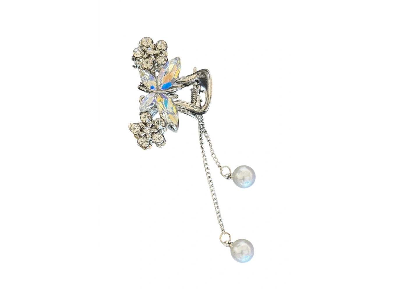 Gümüş Renk Kelebek Figürlü Taşlı Mini Mandal Toka