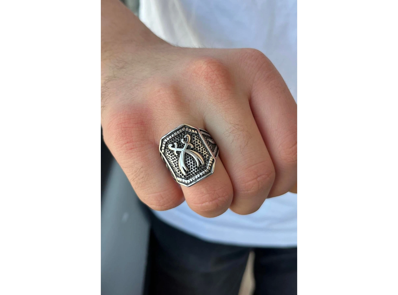 Gümüş Renk Kılıç Figürlü Ayarlanabilir Çelik Erkek Yüzük