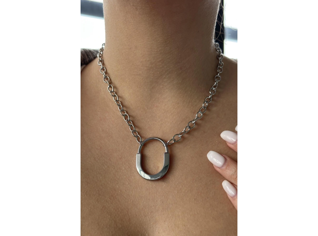 Gümüş Renk Kilit Figürlü Çelik Kolye