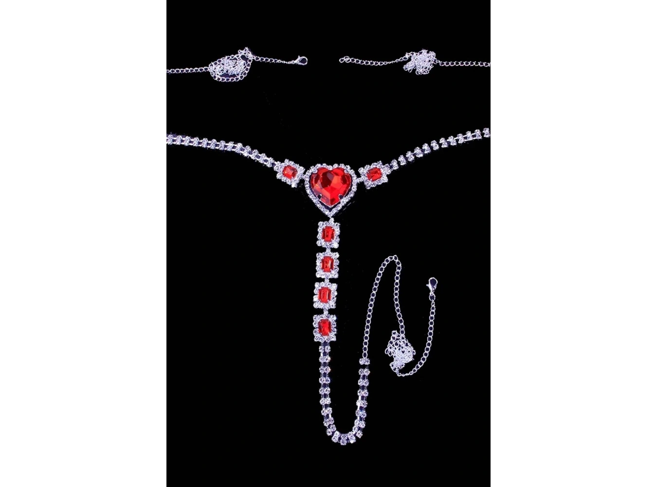 Gümüş Renk Kırmızı Taş Detaylı Tanga