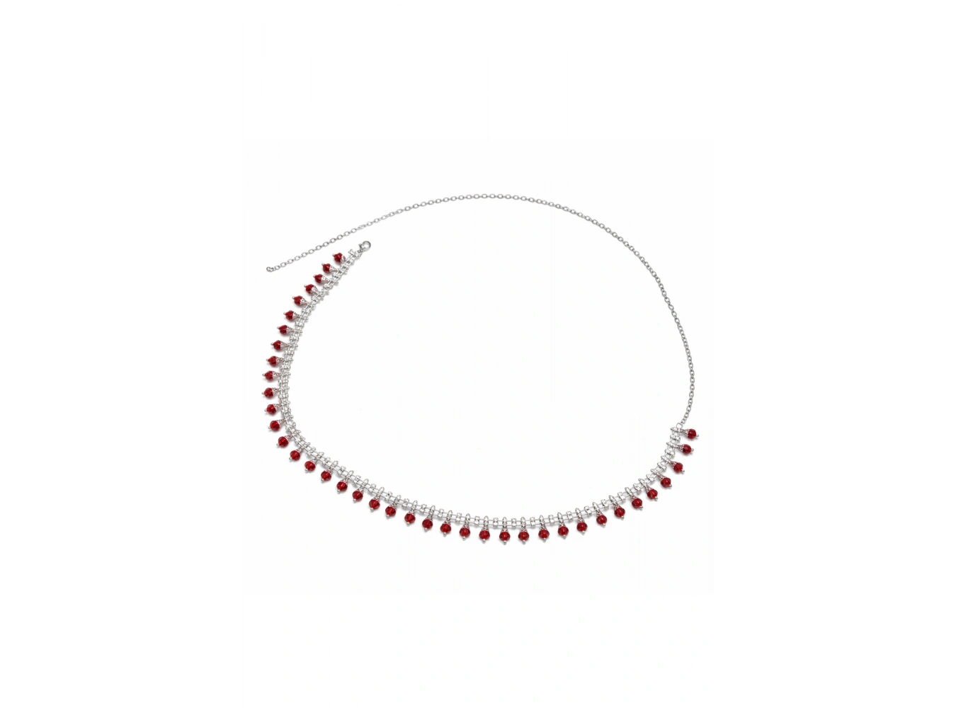 Gümüş Renk Kırmızı Taş Detaylı Tasarım Bel Zinciri/Vücut Aksesuar