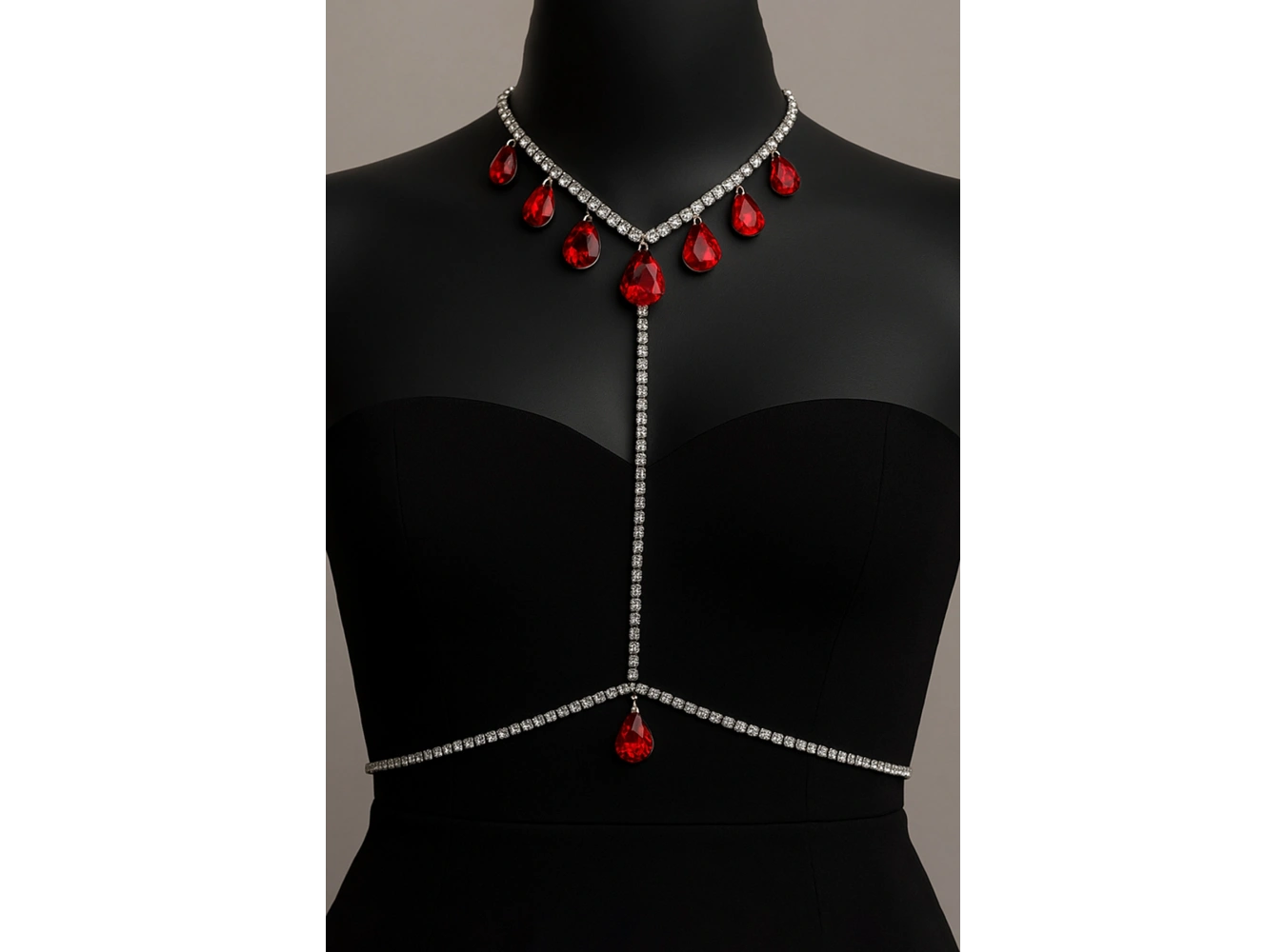 Gümüş Renk Kırmızı Taş Detaylı Tasarım Vücut Aksesuar