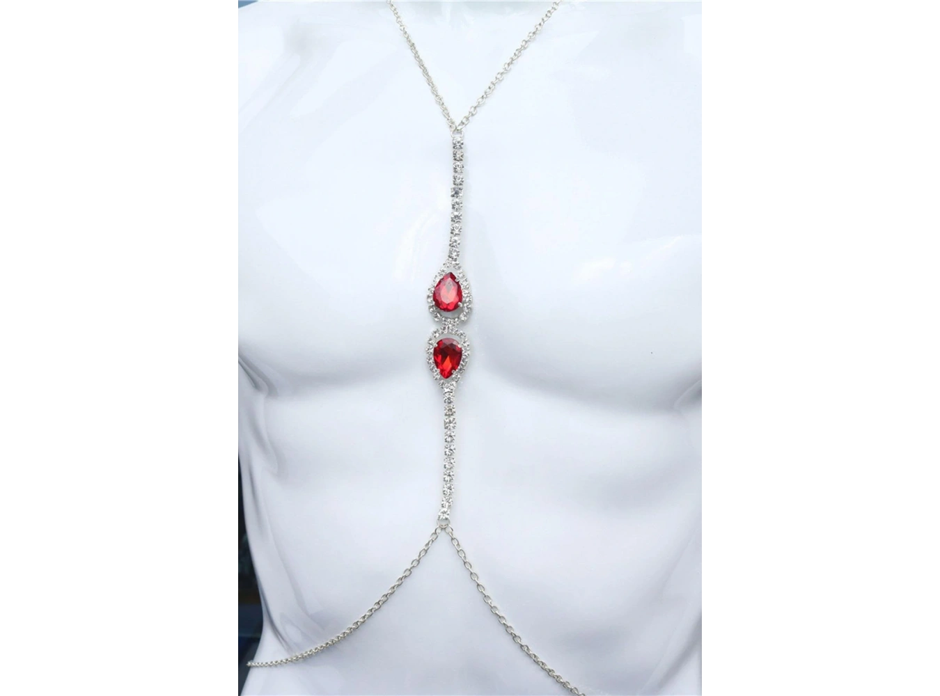 Gümüş Renk Kırmızı Taş Detaylı Tasarım Vücut Aksesuar