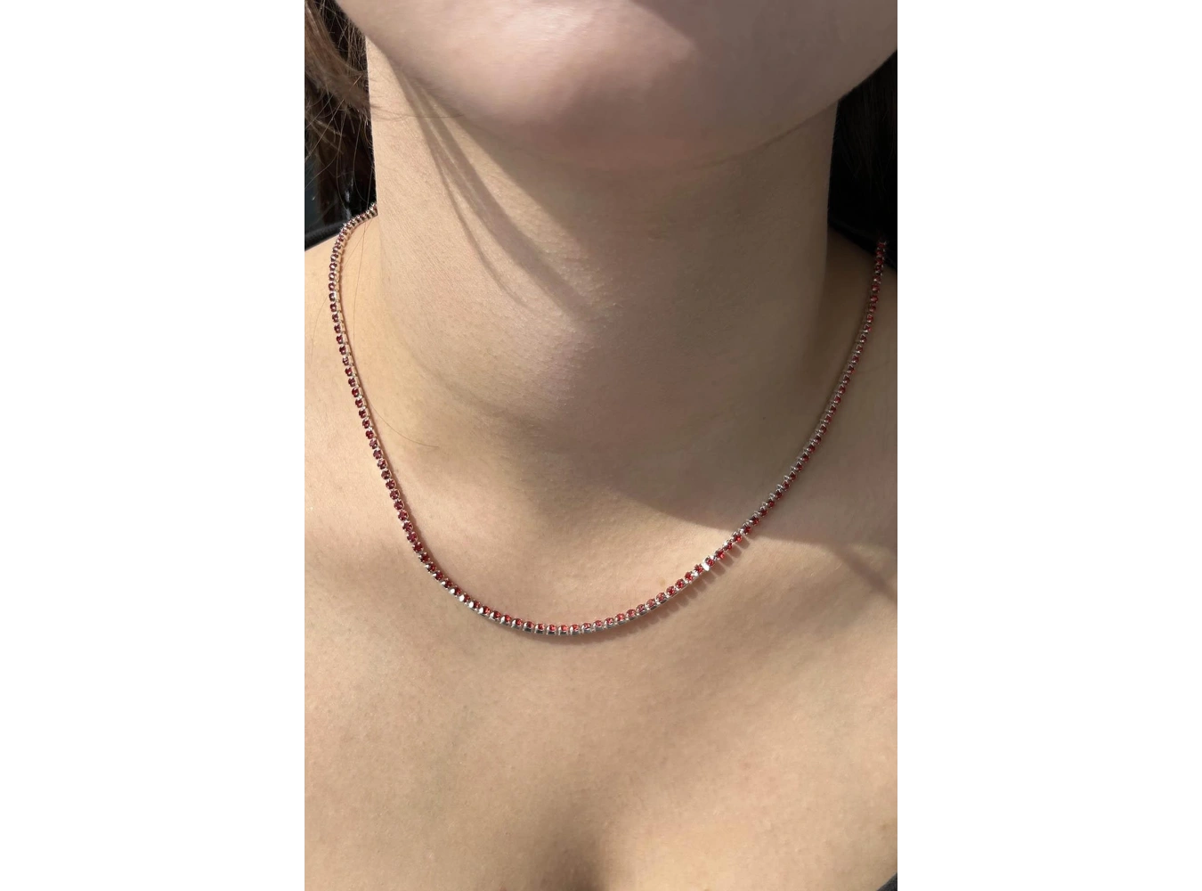 Gümüş Renk Kırmızı Taşlı Su Yolu Kolye