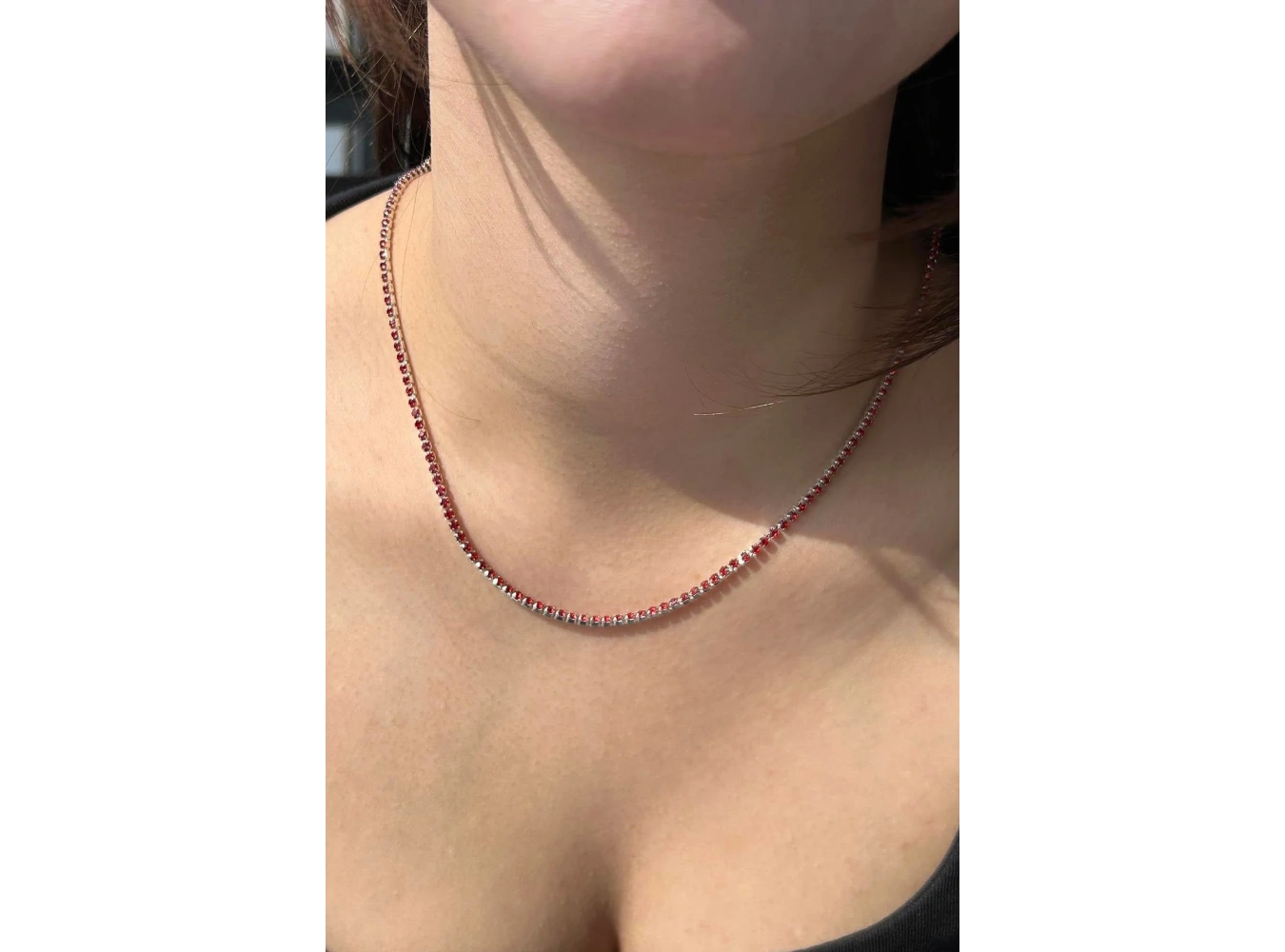 Gümüş Renk Kırmızı Taşlı Su Yolu Kolye