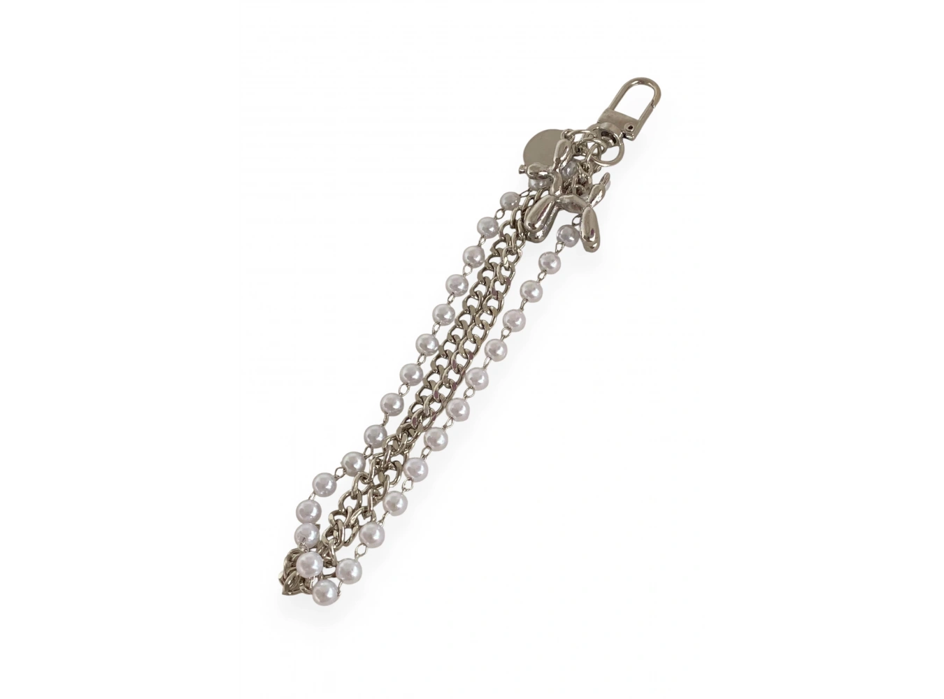 Gümüş Renk Köpek Figürlü İnci Detaylı Çanta Charm/ Anahtarlık