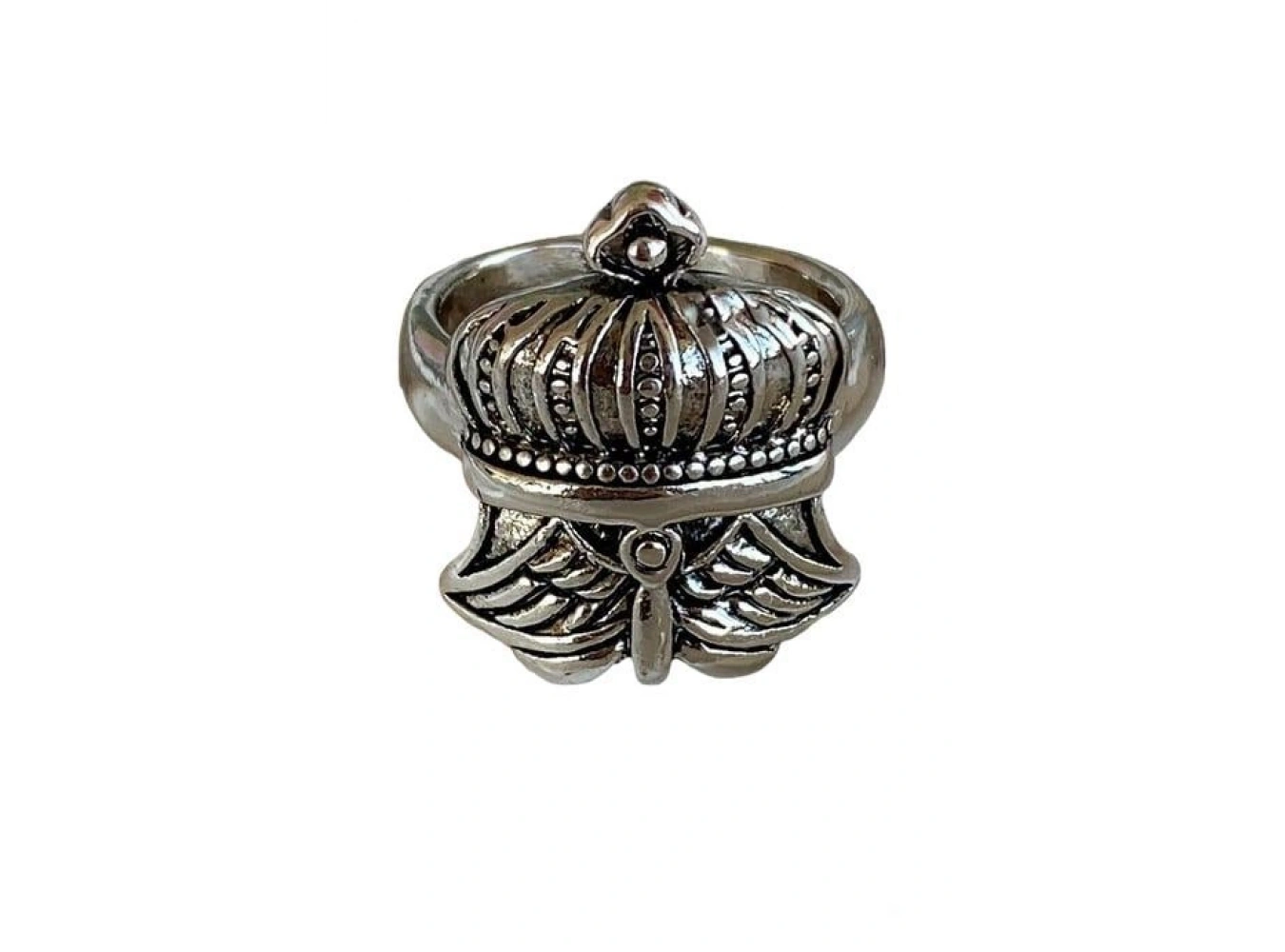 Gümüş Renk Kral Tacı Figürlü Ayarlanabilir Erkek Yüzük