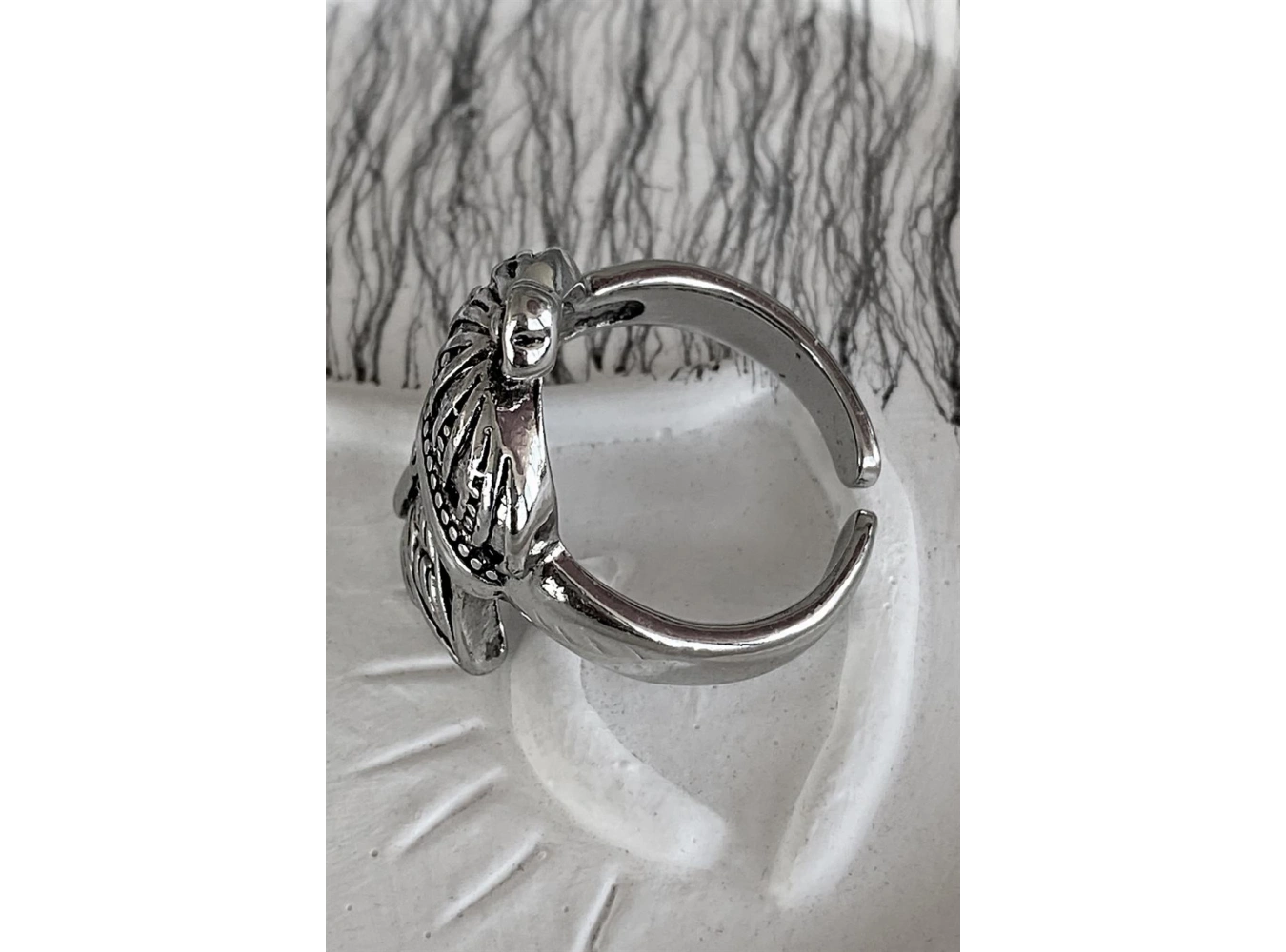 Gümüş Renk Kral Tacı Figürlü Ayarlanabilir Erkek Yüzük