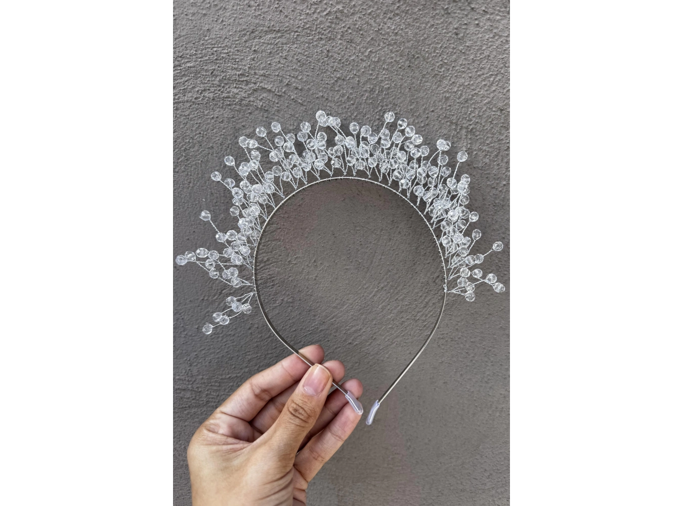 Gümüş Renk Kristal Boncuk Detaylı Gelin/ Kına Taç