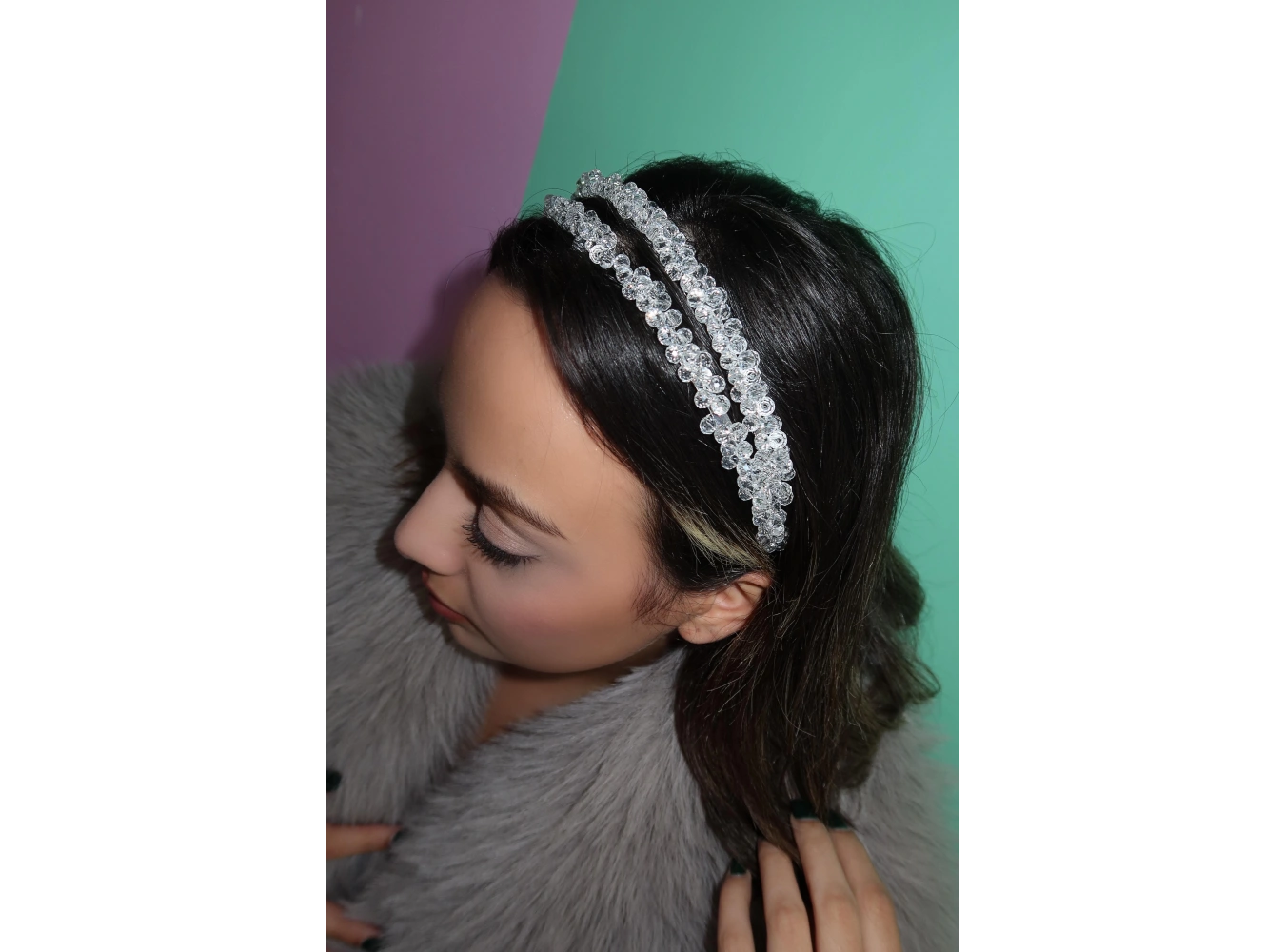 Gümüş Renk Kristal Boncuk Detaylı Gelin/Nişan Taç