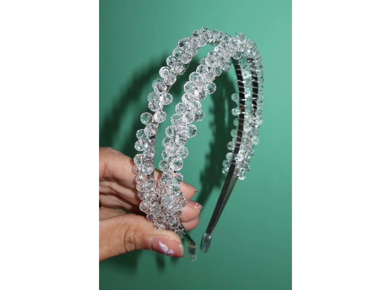 Gümüş Renk Kristal Boncuk Detaylı Gelin/Nişan Taç