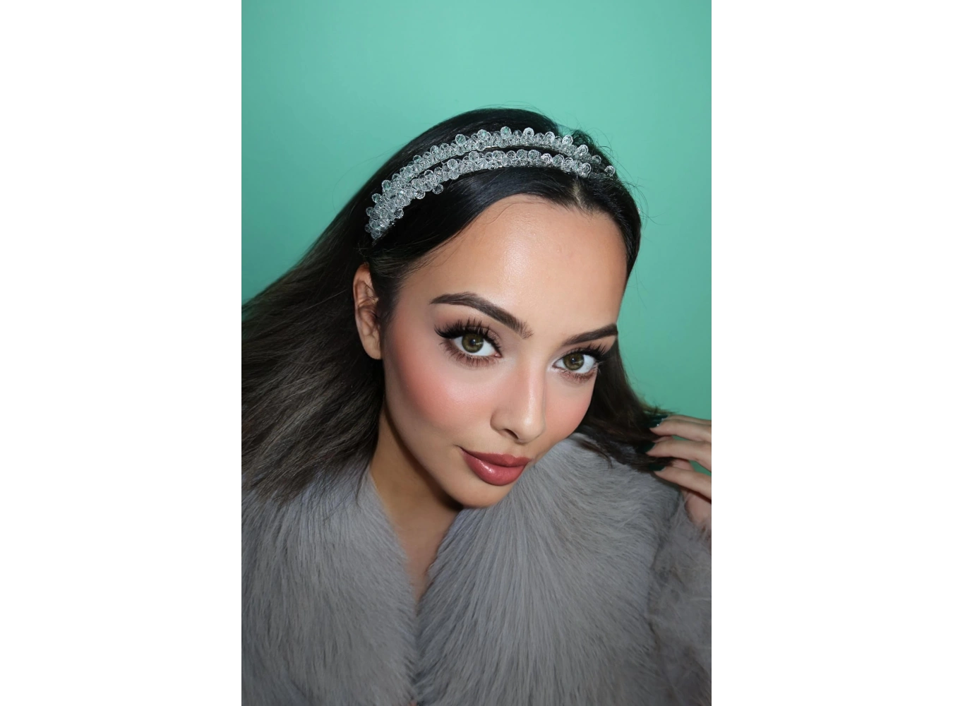 Gümüş Renk Kristal Boncuk Detaylı Gelin/Nişan Taç