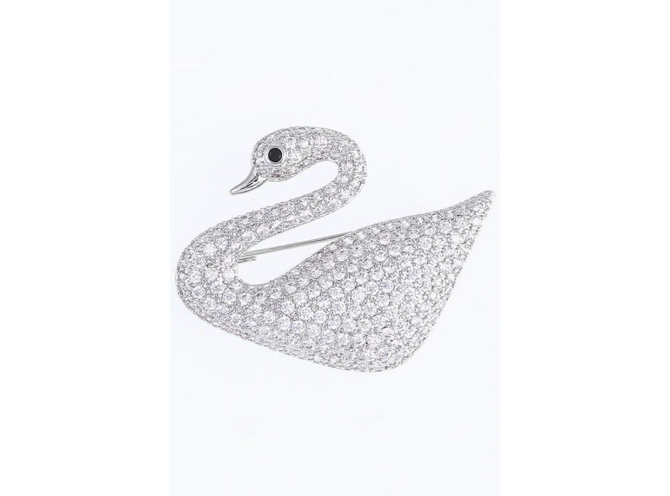 Gümüş Renk Kuğu Figürlü Taş Detaylı Broş