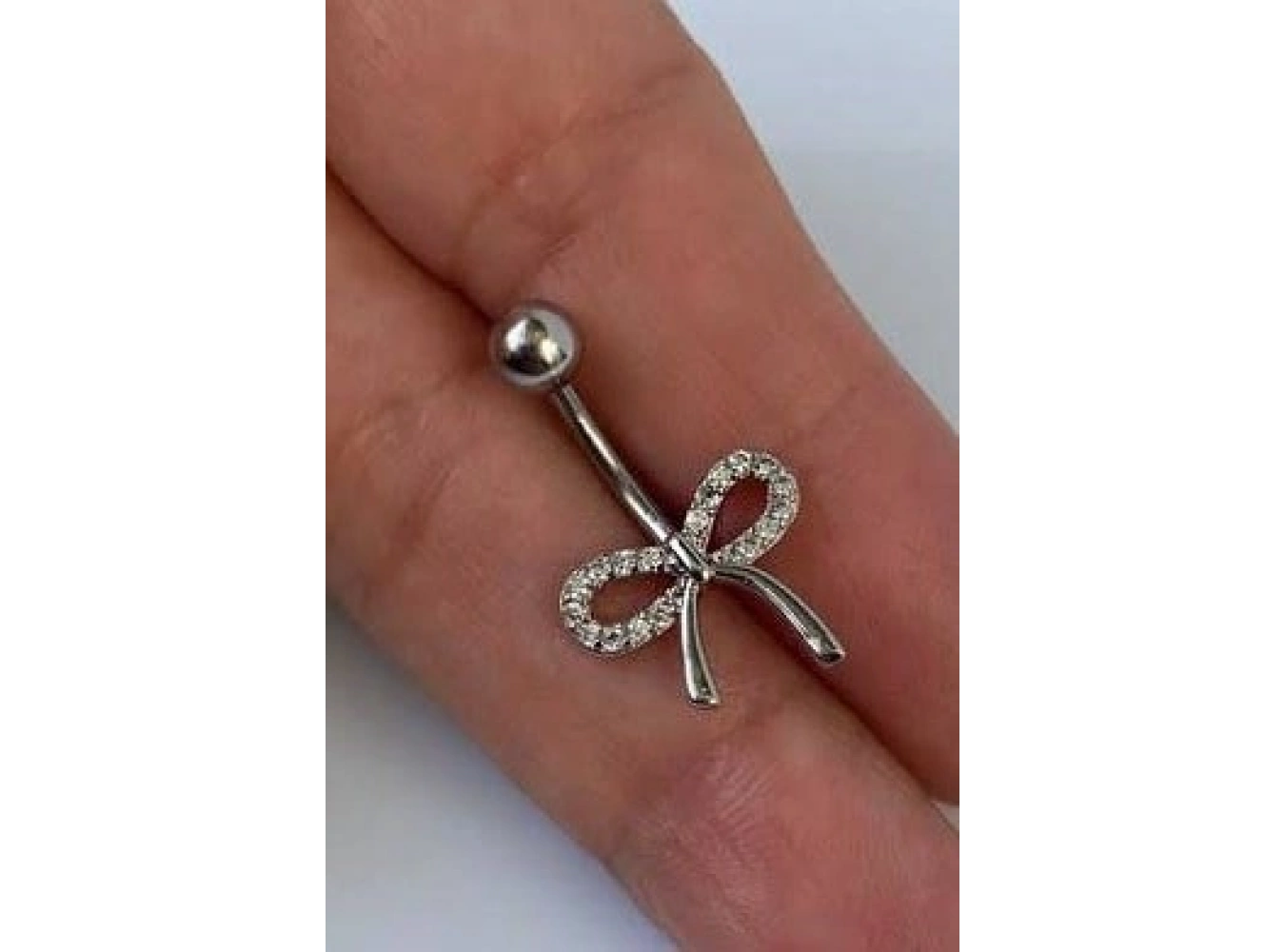 Gümüş Renk Kurdele Figürlü Cerrahi Çelik Göbek Piercing