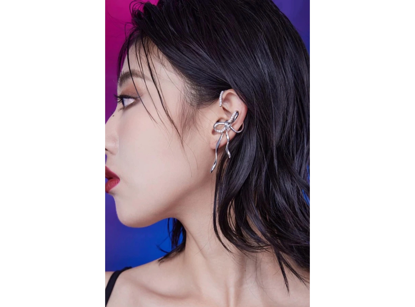 Gümüş Renk Kurdele Figürlü Taş Detaylı Ear Cuff (Tek)