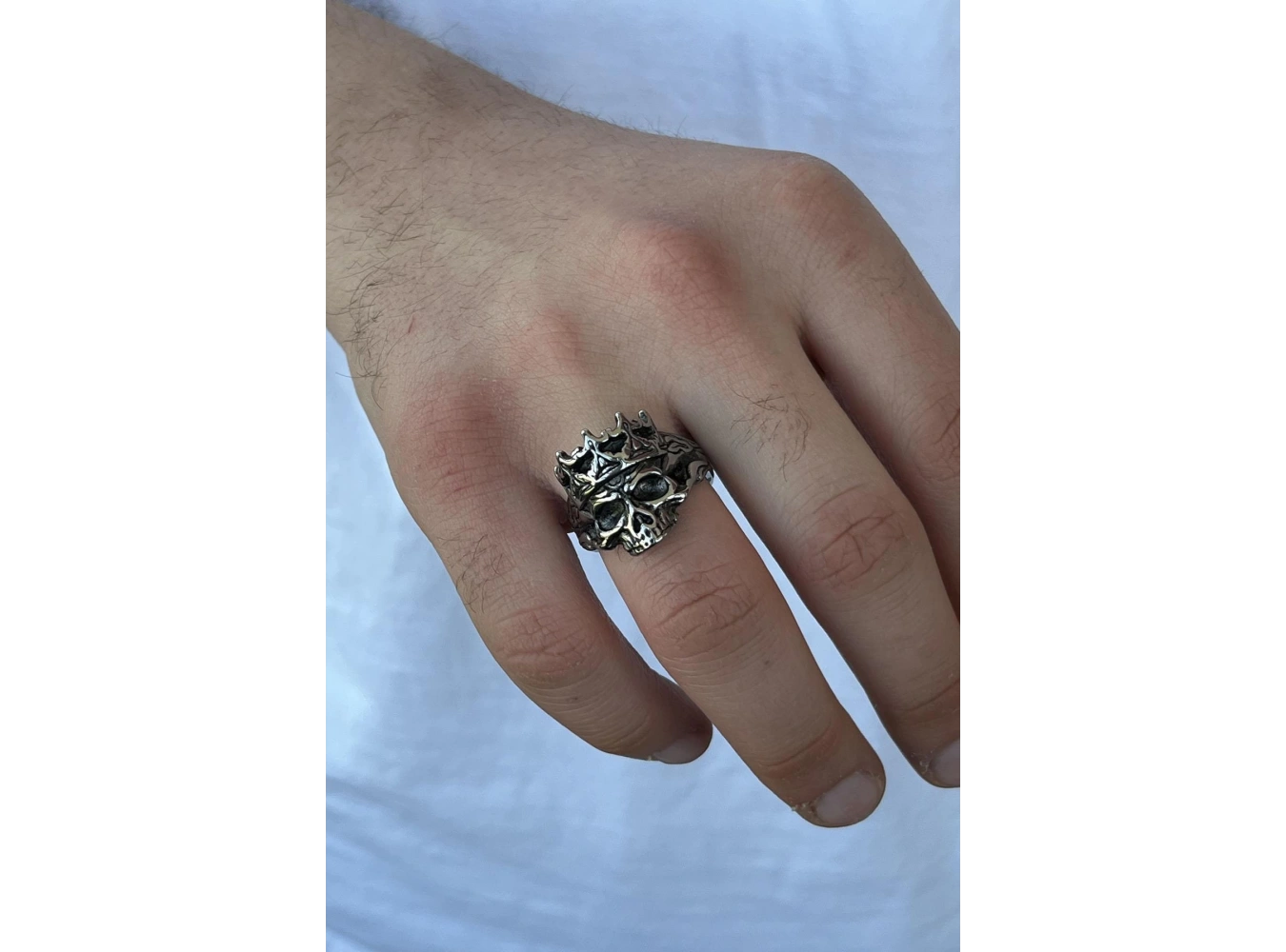 Gümüş Renk Kurukafa Figürlü Ayarlanabilir Çelik Erkek Yüzük