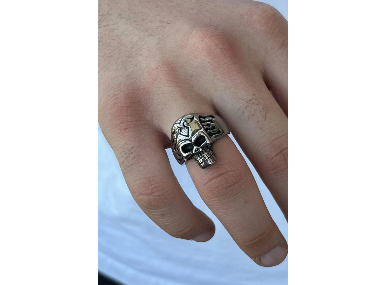 Gümüş Renk Kurukafa Figürlü Ayarlanabilir Çelik Erkek Yüzük