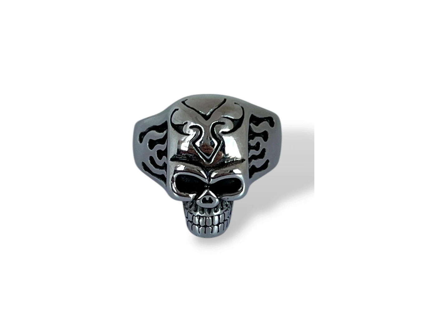Gümüş Renk Kurukafa Figürlü Ayarlanabilir Çelik Erkek Yüzük