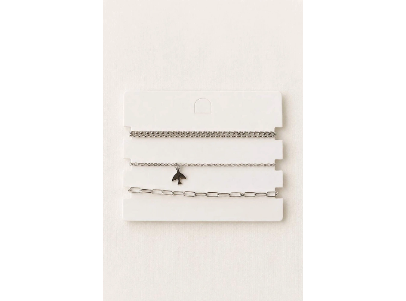 Gümüş Renk Kuş Figürlü Zincir Detaylı 3lü Bileklik Set
