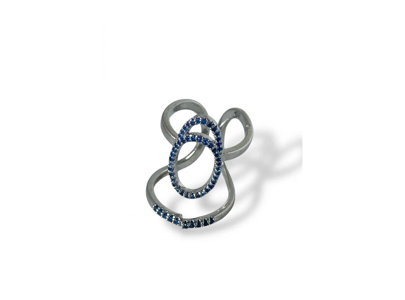 Gümüş Renk Lacivert Taş Detaylı Ayarlanabilir Çelik Yüzük