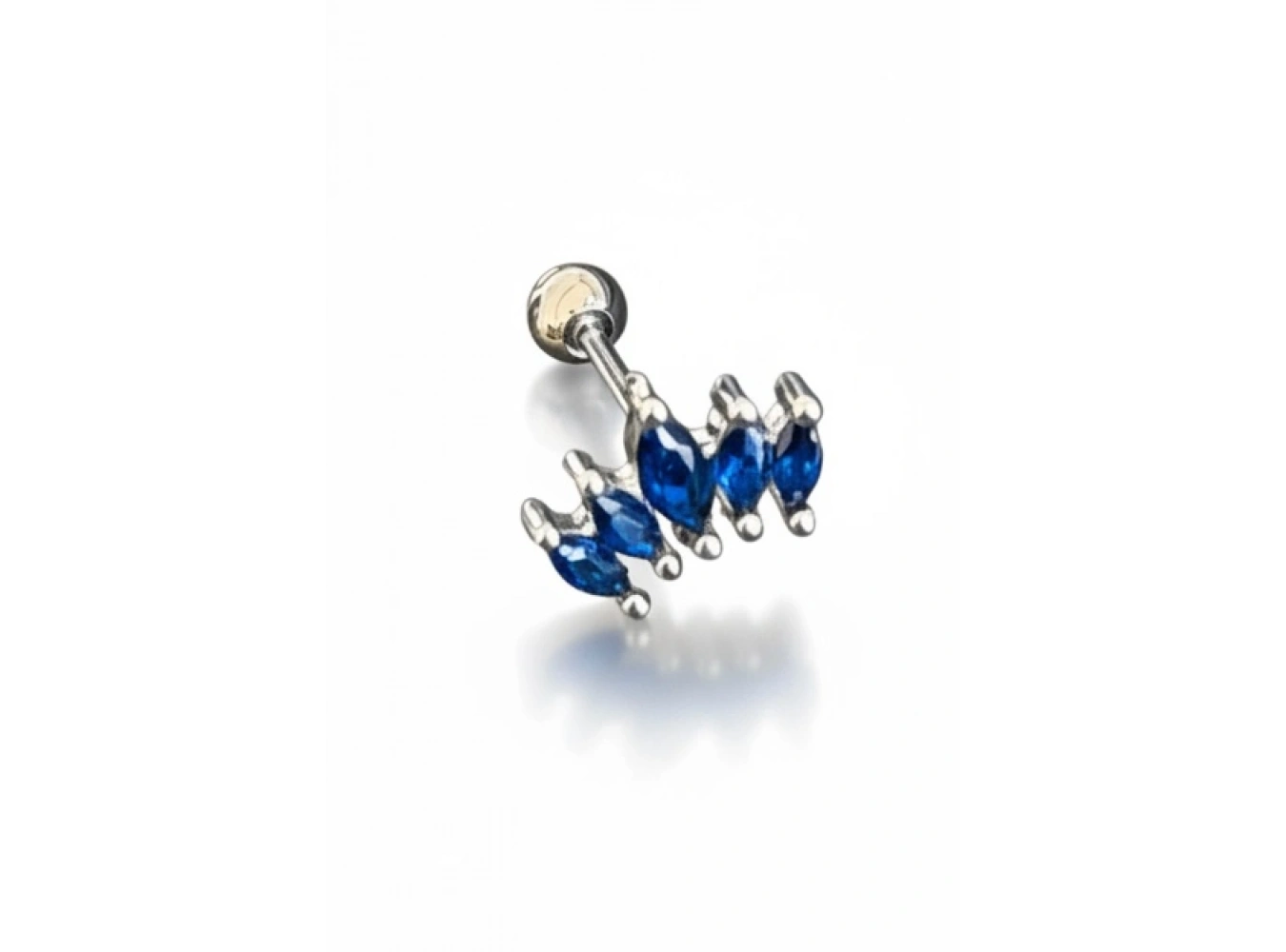 Gümüş Renk Lacivert Taşlı Cerrahi Çelik Tragus/Kıkırdak Küpe/Piercing (Tek)