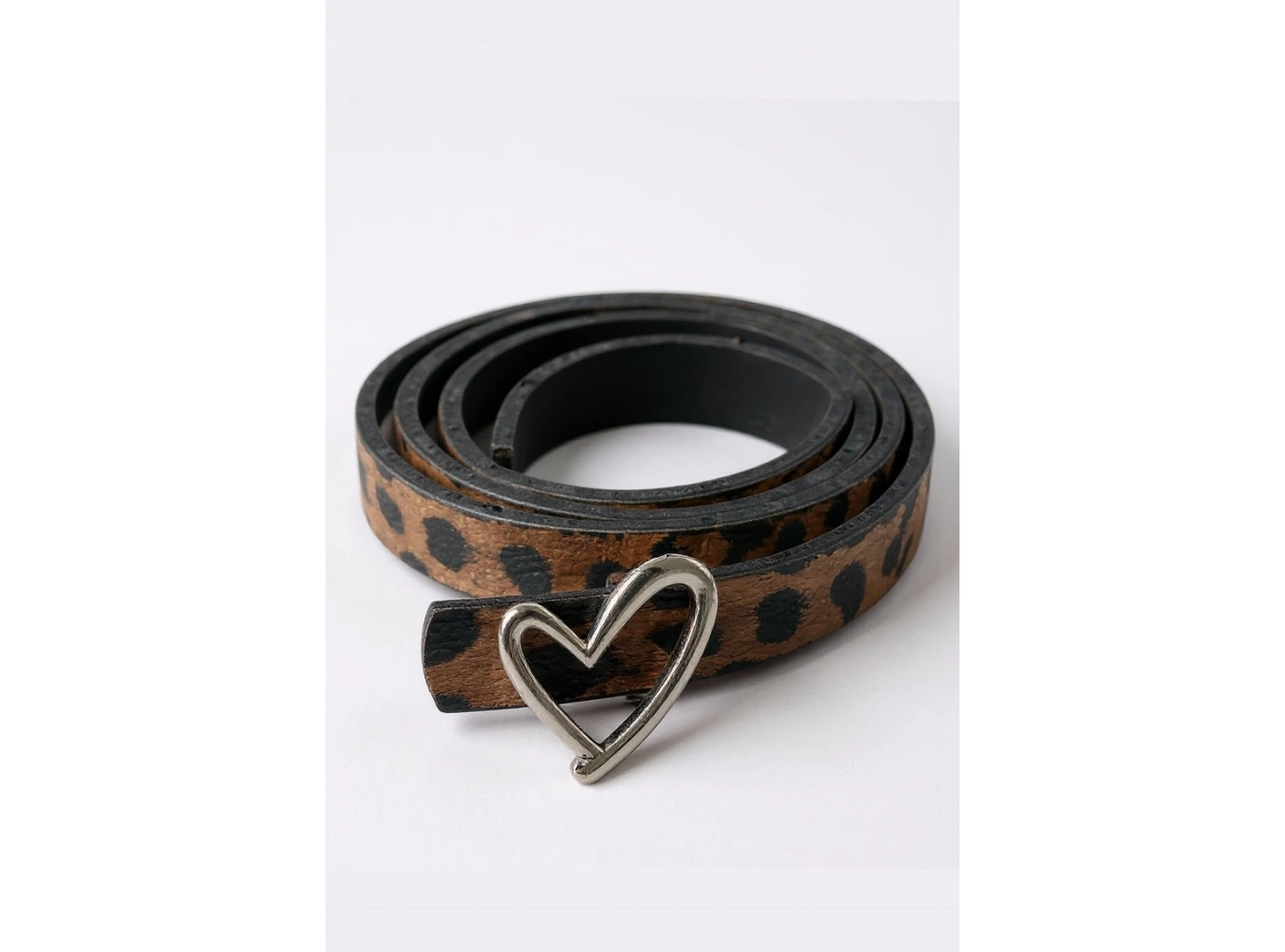 Gümüş Renk Leopar Desenli Kadın Deri Kemer