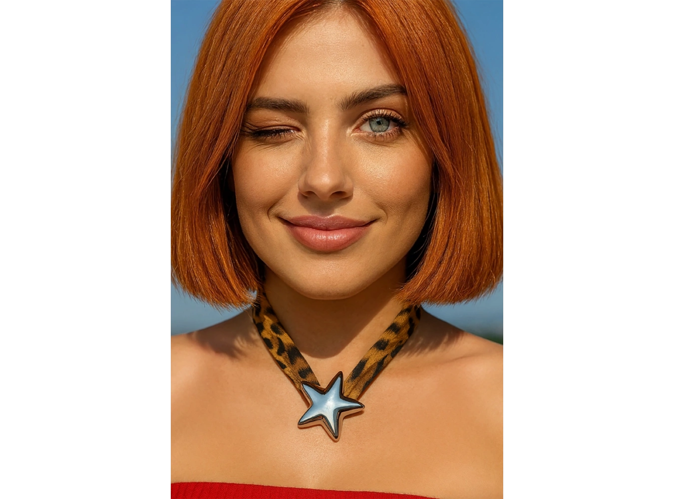 Gümüş Renk Leopar Desenli Yıldız Figürlü Tasarım Kolye