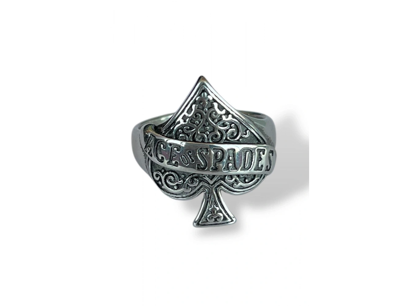 Gümüş Renk Maça Figürlü Ayarlanabilir Çelik Erkek Yüzük