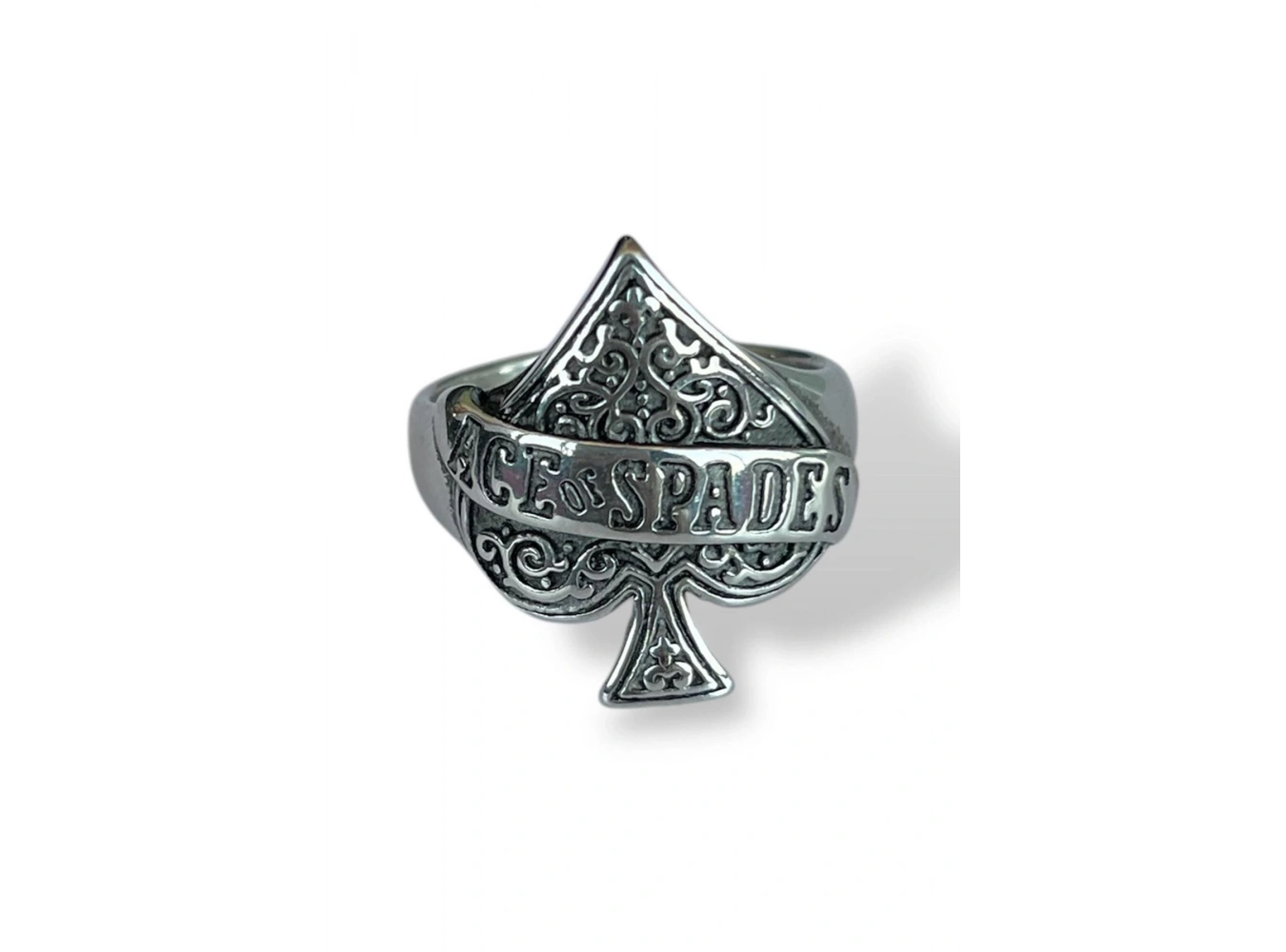 Gümüş Renk Maça Figürlü Ayarlanabilir Çelik Erkek Yüzük